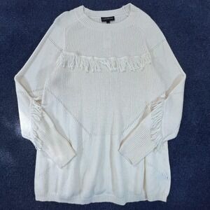 Lane Bryant Sweater Womens 18/20 Cream Fringe Pullover Long Sleeve Knit NWT